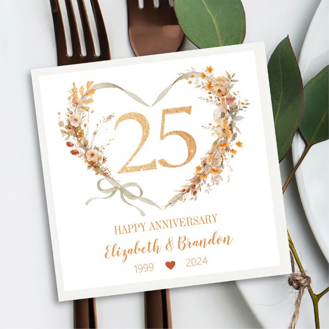 Modern Happy 25th Anniversary Wedding Napkins (Creator Uploaded)