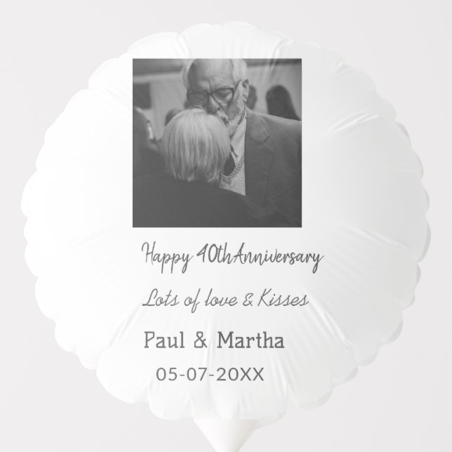 Modern happy 40th anniversary add name date photo balloon (Front)