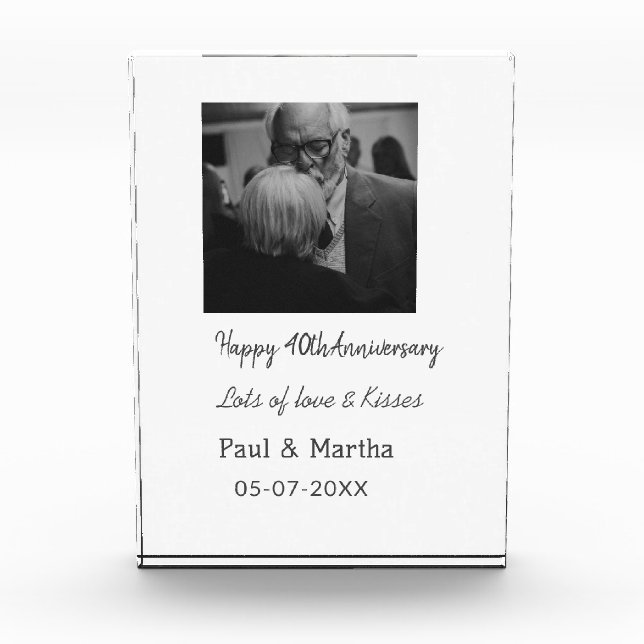 Modern happy 40th anniversary add name date photo block (Front)