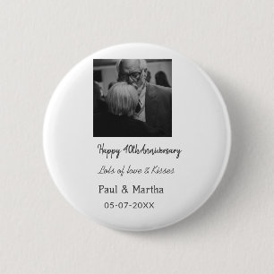 Modern happy 40th anniversary add name date photo button