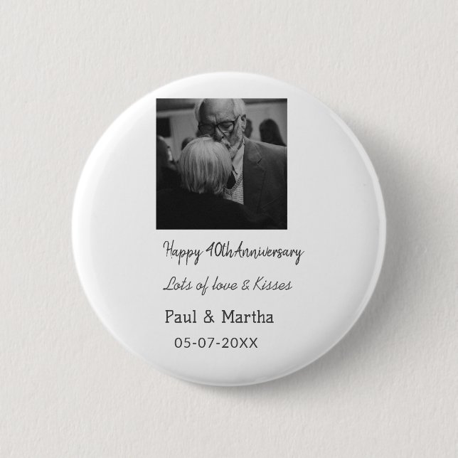 Modern happy 40th anniversary add name date photo button (Front)
