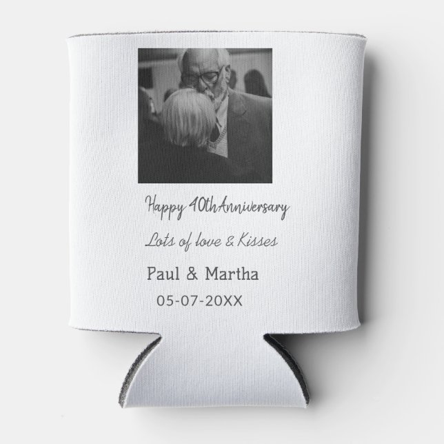 Modern happy 40th anniversary add name date photo can cooler (Front)