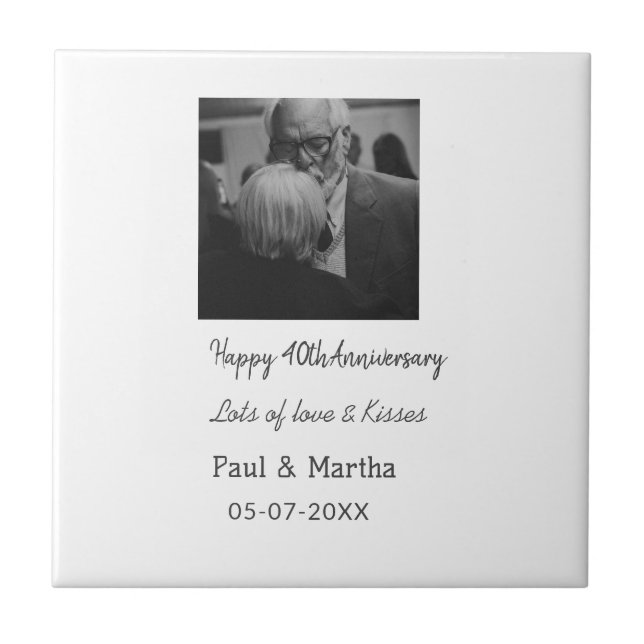 Modern happy 40th anniversary add name date photo ceramic tile (Front)