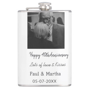 Modern happy 40th anniversary add name date photo flask