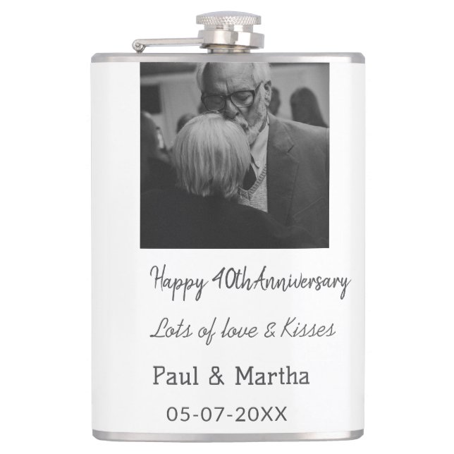 Modern happy 40th anniversary add name date photo flask (Front)