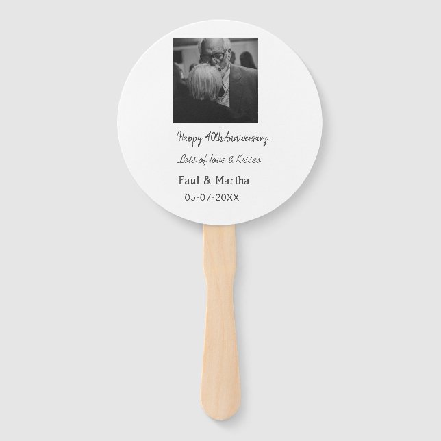 Modern happy 40th anniversary add name date photo hand fan (Front)