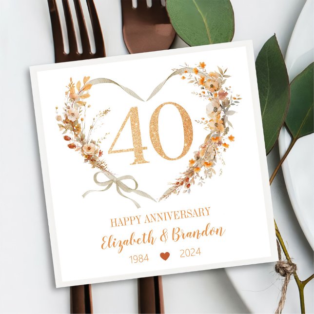 Modern Happy 40th Anniversary Wedding Napkins (Creator Uploaded)