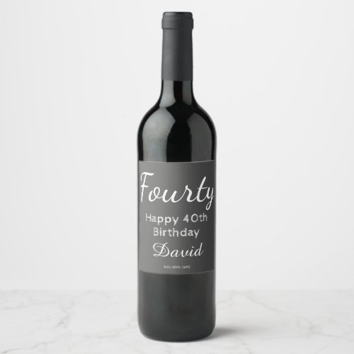 Modern Happy 40th Birthday Wine Bottle Label