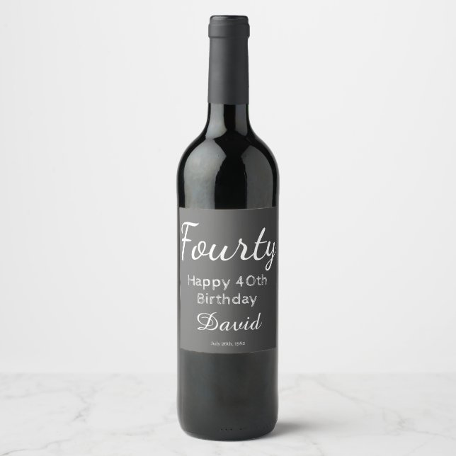 Modern Happy 40th Birthday Wine Bottle Label (Front)