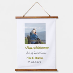 Modern happy 50th anniversary add name date photo hanging tapestry