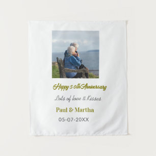 Modern happy 50th anniversary add name date photo tapestry