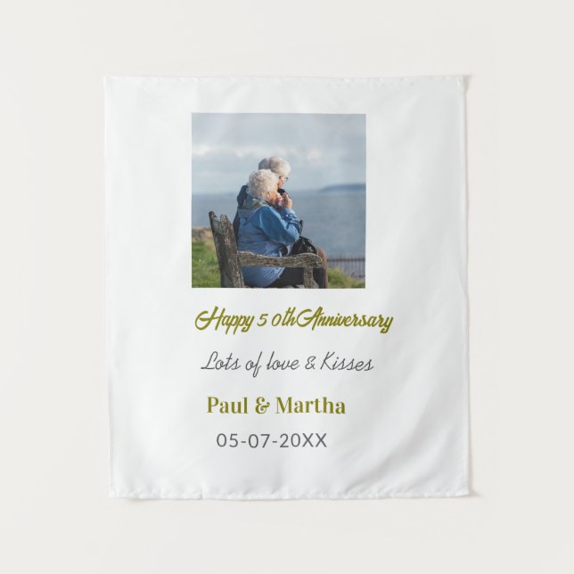 Modern happy 50th anniversary add name date photo  tapestry (Front)