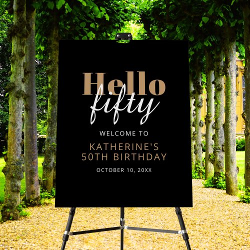 Modern Happy 50th Birthday Black Welcome Foam Board