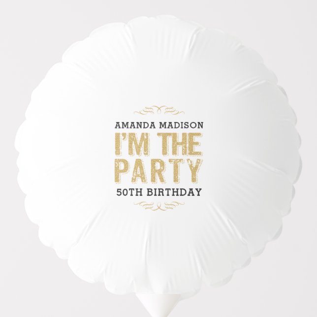 Modern Happy 50th Birthday Cute I'm The Party Balloon (Front)