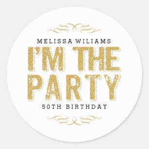 Modern Happy 50th Birthday Cute I'm The Party Classic Round Sticker