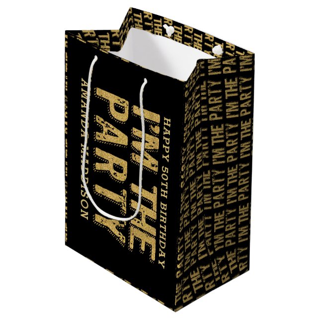 Modern Happy 50th Birthday Cute I'm The Party Medium Gift Bag (Front Angled)