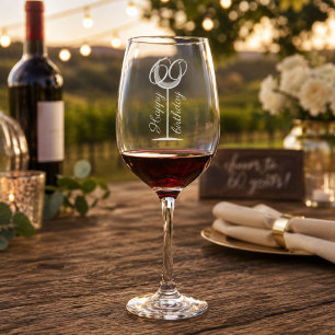 Modern Happy 60th Birthday Script Wine Glass