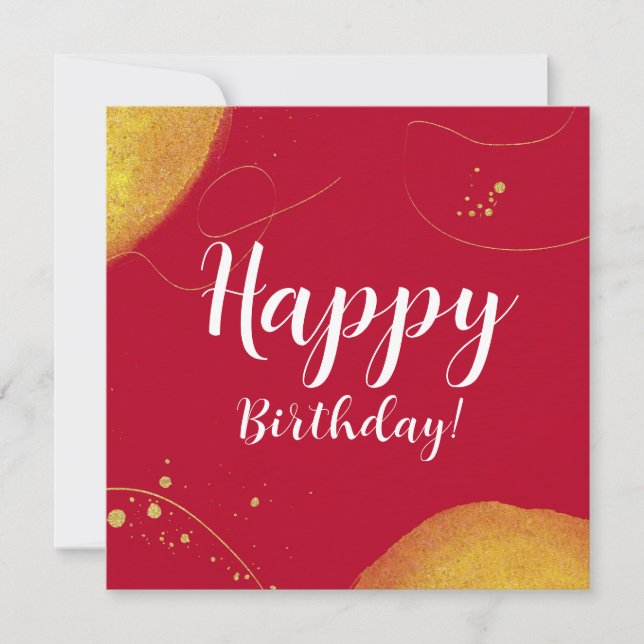 Modern happy birthday abstract quote on red gold (Front)