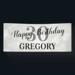 Modern Happy Birthday | Any Age & Name Banner<br><div class="desc">Happy Birthday banner featuring a background of white circles and some white sparkles,  age and name.</div>