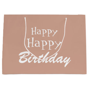 Modern Happy Birthday Beige Large Gift Bag