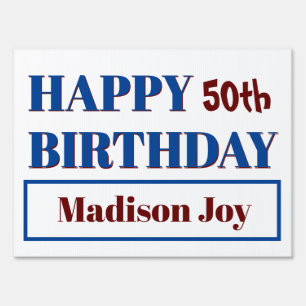 Modern Happy Birthday Blue burgundy Custom Sign