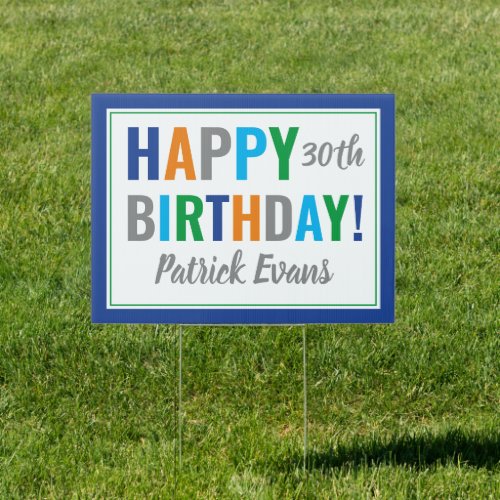 Modern Happy Birthday Blue Colorful Letters Custom Sign