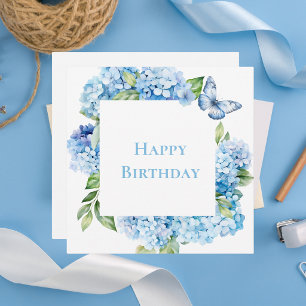 Modern Happy Birthday Blue Hydrangea Chic Note Card