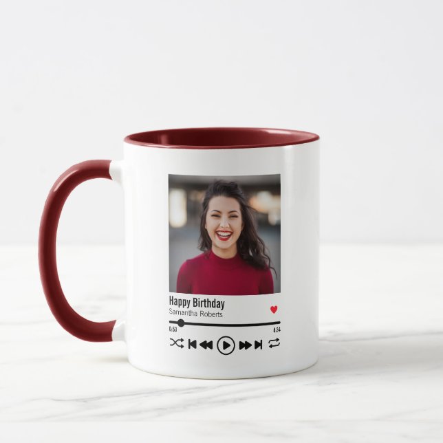Modern Happy Birthday Custom Name Photo Mug (Left)