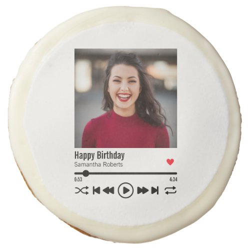 Modern Happy Birthday Custom Name Photo Sugar Cookie