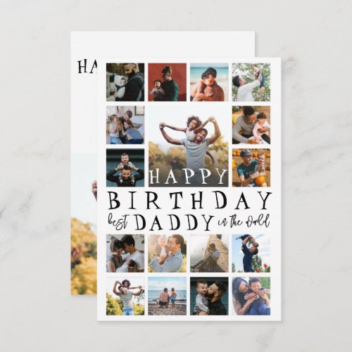 Modern Happy Birthday Dad Black  White 17 Photo Card