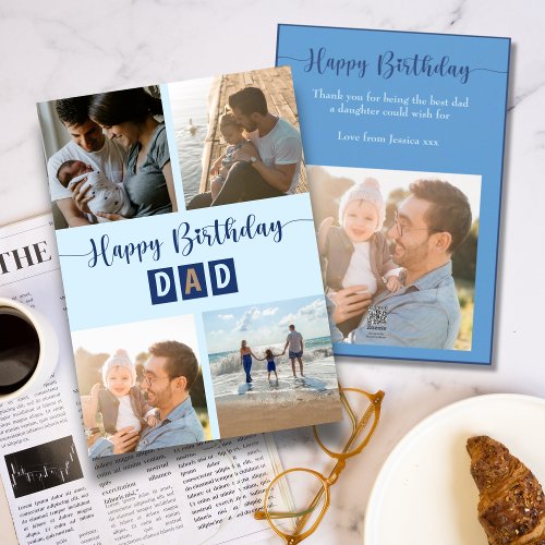 Modern Happy Birthday Dad Photo Collage Holiday Card