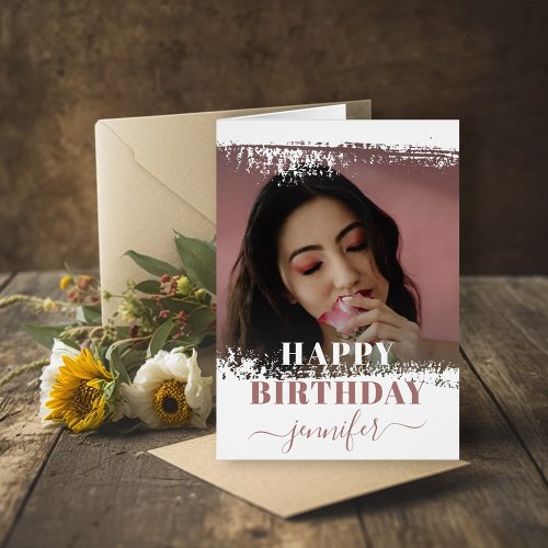 Modern Happy Birthday Dusty Rose Photo template