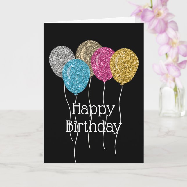 Modern Happy Birthday Glitter Balloons  Card (Orchid)