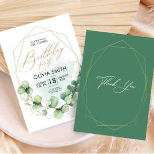Modern Happy Birthday Party Eucalyptus Greenery Invitation