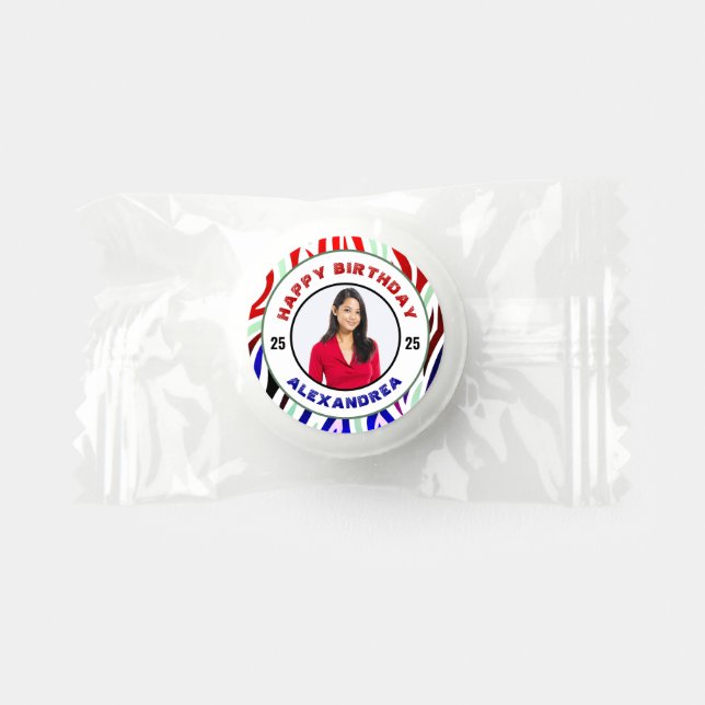 Modern Happy Birthday Photo Personalize Life Saver® Mints (Front)