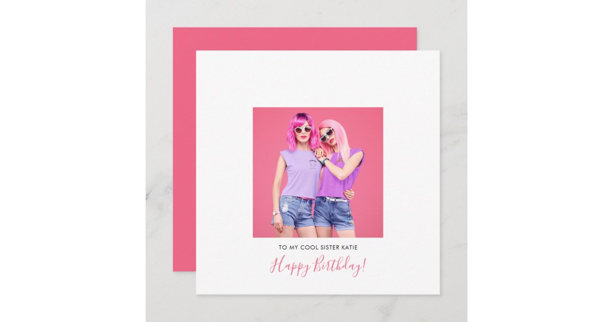 Modern Happy Birthday Sister Photo Name Coral Card Zazzle Com Modern Happy Birthday Sister Photo Name Coral Card Zazzle Com