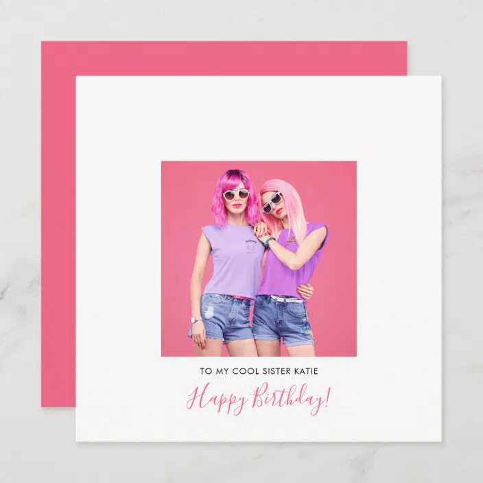 Modern Happy Birthday Sister Photo Name Coral Card Zazzle Com