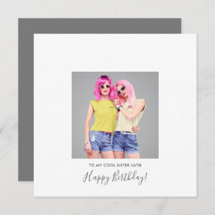 Modern Happy Birthday Sister Photo Name Gray Card