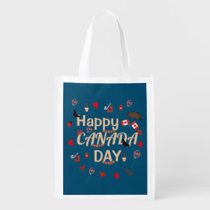 Modern Happy Canada Day Grocery Bag