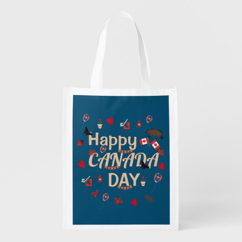 Modern Happy Canada Day  Grocery Bag