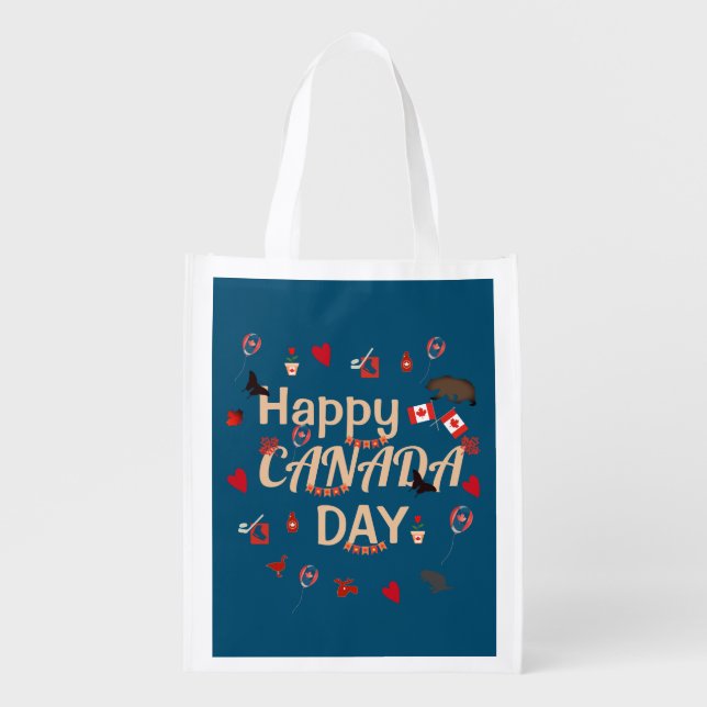 Modern Happy Canada Day  Grocery Bag (Front)