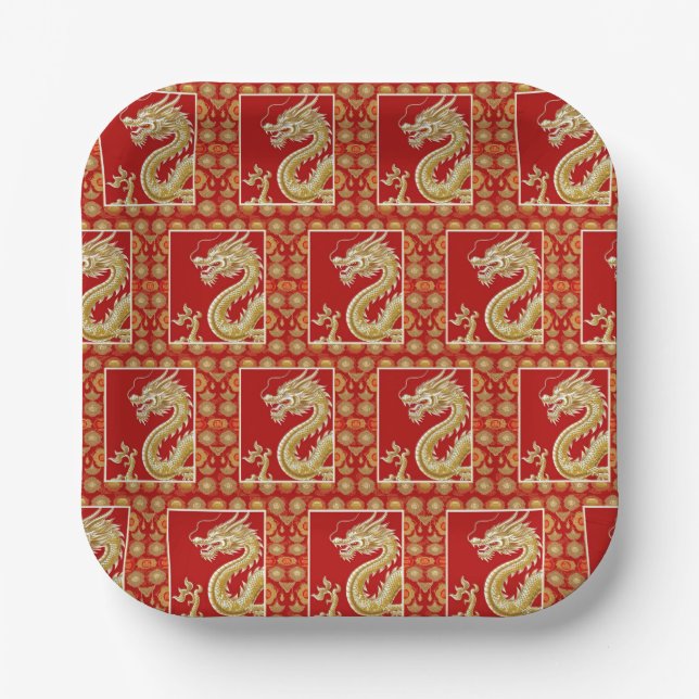 Modern Happy Chinese New Year modern asian pattern Paper Plates (Front)