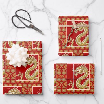 Modern Happy Chinese New Year modern asian pattern Wrapping Paper Sheets