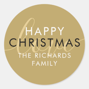 Modern Happy Christmas Gold Chic Script Love Classic Round Sticker