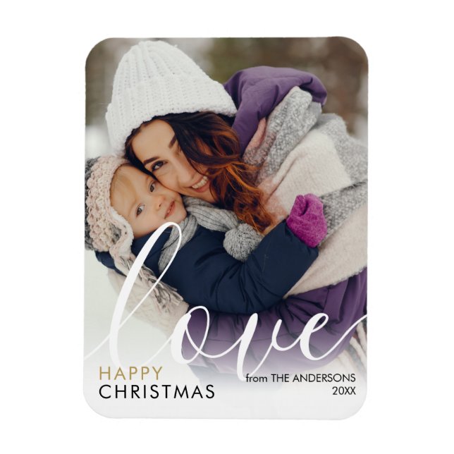 Modern Happy Christmas Photo Script Love Chic Magnet (Vertical)