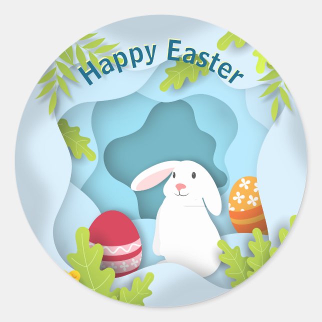 Modern Happy Easter Bunny I 3D Easter Egg Design Classic Round Sticker (Front)