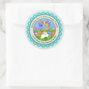 Modern Happy Easter Bunny I 3D Easter Egg Design Classic Round Sticker