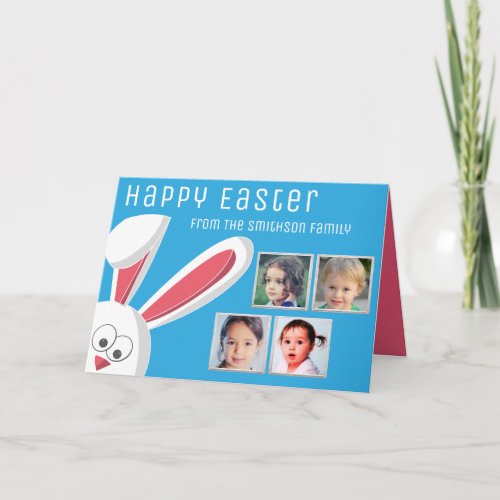 Modern Happy Easter Cute Bunny Photo Collage Holiday Card