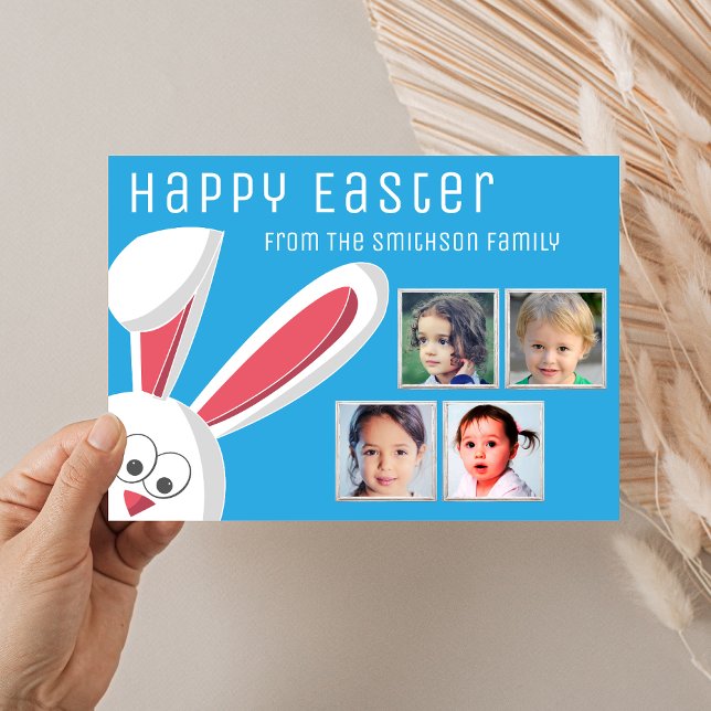 Modern Happy Easter Cute Bunny Photo Collage Holiday Card (Creator Uploaded)