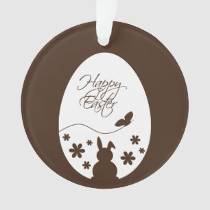 Modern Happy Easter Egg Chocolate Brown Ornament